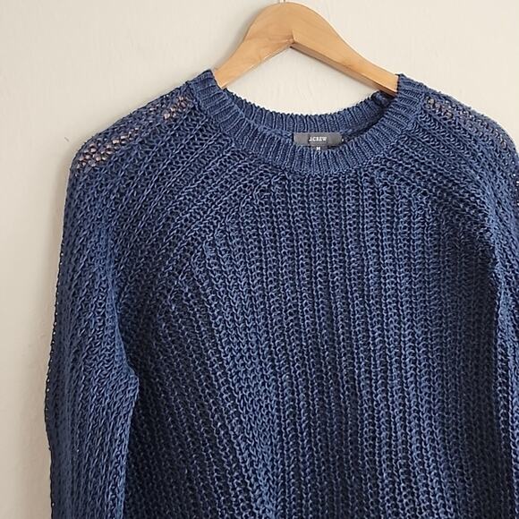 J. Crew Navy 100% Linen Open Knit Relaxed Fit Beach Sweater Cover Up - Picture 2 of 8